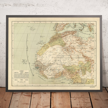 Old Arabic Map of Northwest Africa by Esref, 1894: Marrakesh, Algiers, Tunis, Tripoli, Sahara