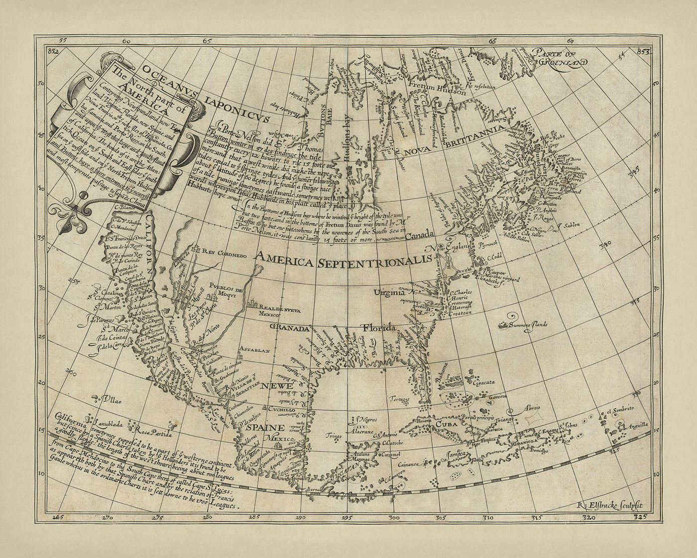 Alte Karte von Nordamerika von Briggs, 1625: Cape Cod, Hudson Bay, Jamestown, California Island, Plymouth