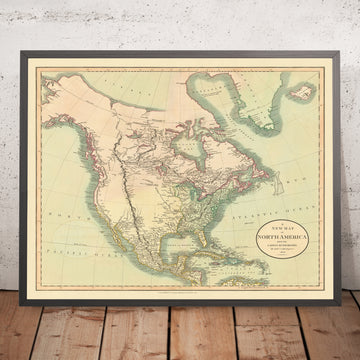 Alte Karte des Louisiana Purchase in Nordamerika von Cary, 1806: Unvollständliche Küstenlinie von Alaska und Kanada 