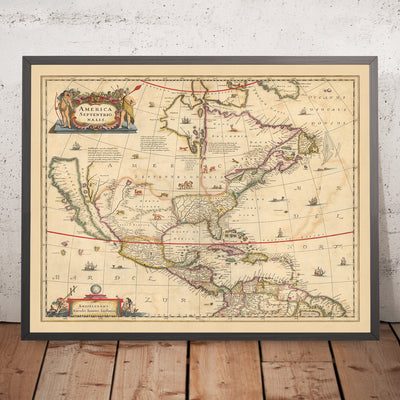 Alte Karte von Nordamerika von Visscher, 1690: Mittelamerika, Karibik, Mexiko-Stadt, Washington, Bermuda-Dreieck