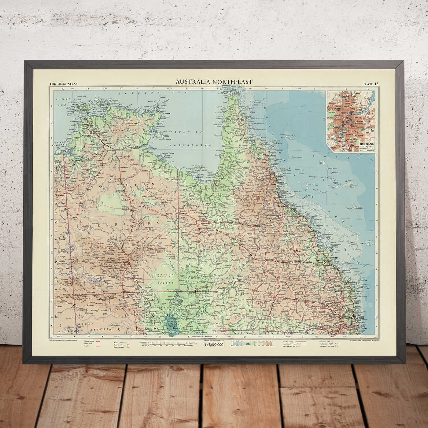 Old Map of Queensland & Northern Territory by Bartholomew, 1958: Brisbane, Darwin, Great Barrier Reef, Cape York