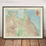 Old Map of Queensland & Northern Territory by Bartholomew, 1958: Brisbane, Darwin, Great Barrier Reef, Cape York