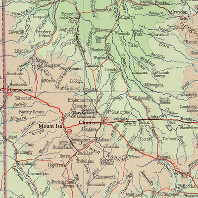 Old Map of Queensland & Northern Territory by Bartholomew, 1958: Brisbane, Darwin, Great Barrier Reef, Cape York