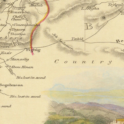 Old Map of Northern Africa by Tallis & Rapkin, 1851: Tunis, Algiers, Constantine, Atlas Mountains, Sahara
