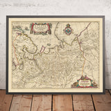 Old Map of Northern and Eastern Russia by Visscher, 1690: Arkhangelsk, Kazan, Vologda, Yaroslavl, Murmansk Tundra