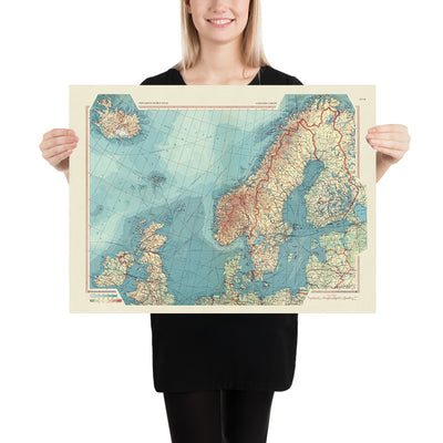 Mapa del Viejo Mundo del norte de Europa realizado por el Servicio de Topografía del Ejército Polaco, 1967: Mapa político y físico detallado de Escandinavia, Reino Unido e Islandia