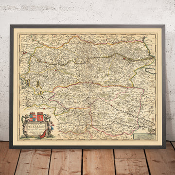 Mapa antiguo del Círculo del Norte de Austria por Visscher, 1690: Viena, Graz, Linz, Maribor, Parque Nacional Gesäuse