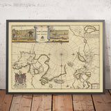 Antica mappa del Polo Nord di Pitt, 1680: Prima mappa inglese, isole mitiche, Frisland, mappa di Zeno 