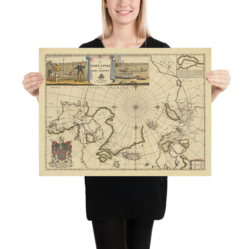 Old Map of the North Pole by Pitt, 1680: Early English Map, Mythical Islands, Frisland, Zeno Map