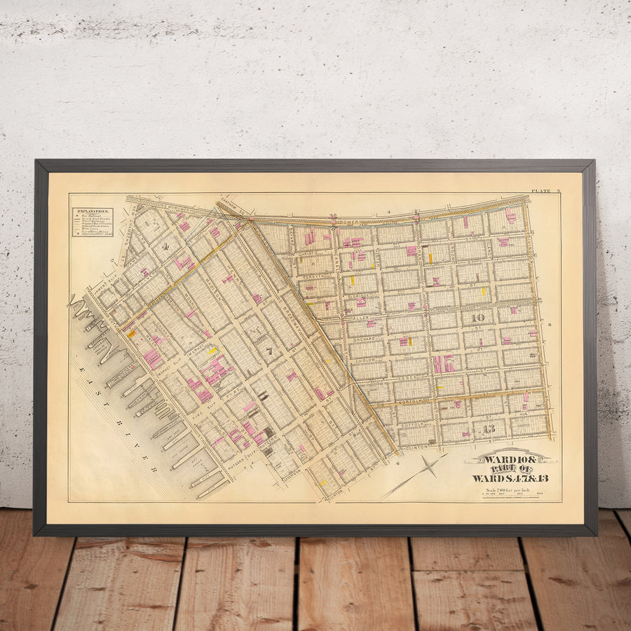 Mapa antiguo del Lower East Side, Manhattan por Bromley, 1879: James, Market, Pike, Rutgers Slip, Chatham Square