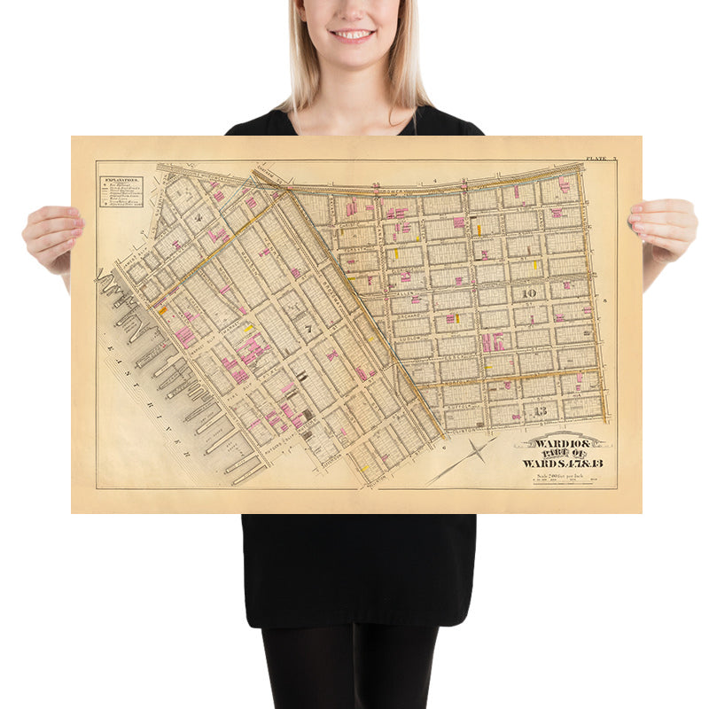 Mapa antiguo del Lower East Side, Manhattan por Bromley, 1879: James, Market, Pike, Rutgers Slip, Chatham Square