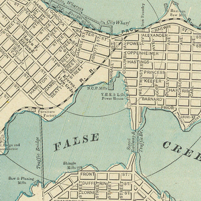 Alter Stadtplan von Vancouver von Cram, 1895: Stanley Park, Hastings Park, False Creek, Burrard Inlet, English Bay 