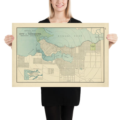 Alter Stadtplan von Vancouver von Cram, 1895: Stanley Park, Hastings Park, False Creek, Burrard Inlet, English Bay 