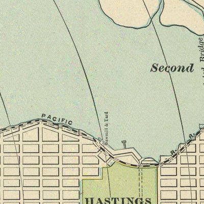 Alter Stadtplan von Vancouver von Cram, 1895: Stanley Park, Hastings Park, False Creek, Burrard Inlet, English Bay 