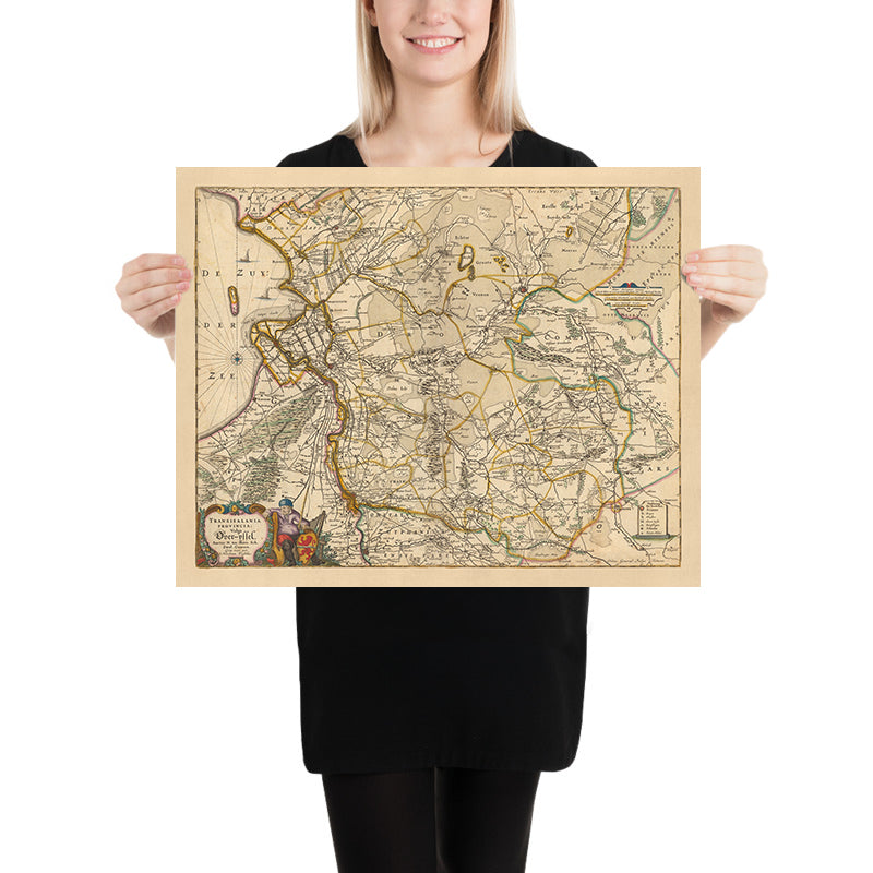 Old Map of Overijssel, Netherlands by Visscher, 1690: Zwolle, Kampen, Hengelo, Deventer, Enschede