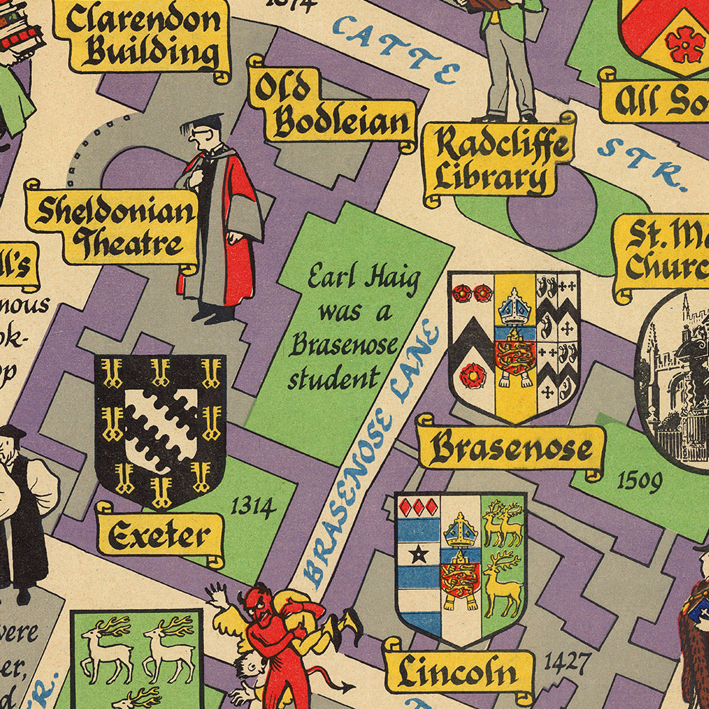 Old Map of Oxford by Sayer, 1949: University of Oxford, St. John's, Ashmolean Museum, River Cherwell, Broad Walk