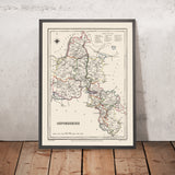 Alte Karte von Oxfordshire von Samuel Lewis, 1844: Oxford, Banbury, Abingdon, Bicester und Witney 