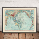 Old World Map of the Pacific and Indian Oceans, 1967: Detailed Political and Physical Chart