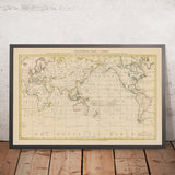 Old Pacific-Centric World Map by Hogg, 1794: Cook's Voyages, Drake, Anson, Centred on Australia & New Zealand