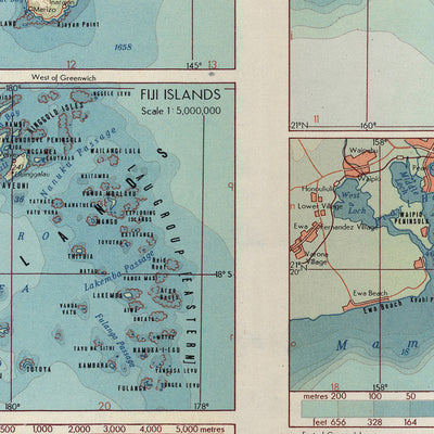 Old Map of the Islands of the Pacific Ocean, 1967: Hawaii, Fiji, Palau, New Guinea, Samoa, Pearl Harbour, Atolls