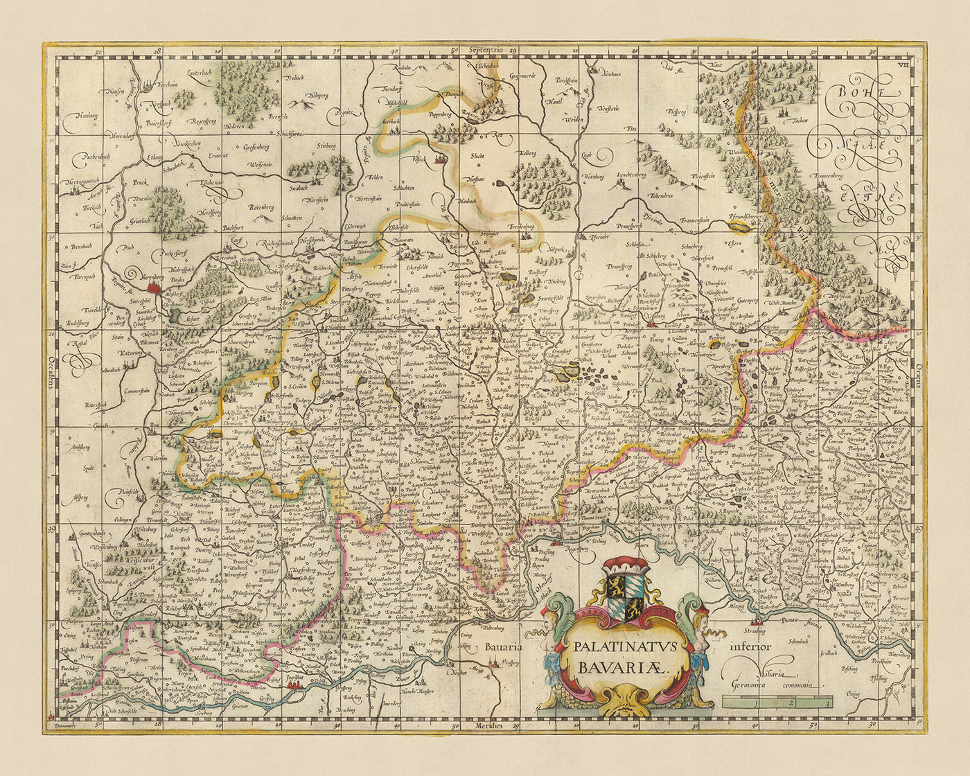 Ancienne carte du Palatinat de Bavière par Visscher, 1690 : Nuremberg, Ingolstadt, Ratisbonne, Erlangen, région de Český les