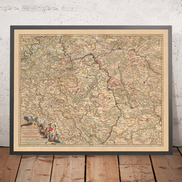 Old Map of Rhine Palatinate &  Zweibrücken Duchy, Visscher, 1690: Frankfurt, Mannheim, Saarbrücken, Mainz, Darmstadt