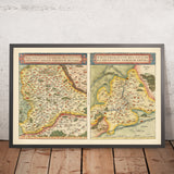 Mappa antica della Baviera e del Wurtemberg di Ortelius, 1581: Danubio, Reno, Stoccarda, Ratisbona, Foreste 