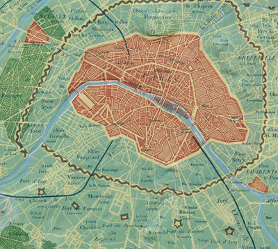 Antiguo mapa en relieve de París por Georg Bauerkeller en 1843 - Saint Denis, Argenteuil, Saint Germain Des Paris, Montmorency, Versalles