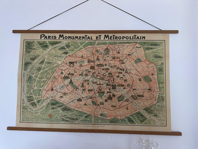 Old Map of Paris Métro & Landmarks, 1920 by Robelin - Eiffel Tower, Louvre, Champs-Elysees, Railway Subway Chart