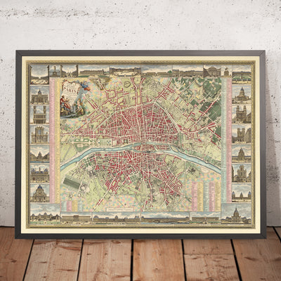 Ancienne carte de Paris par Esnauts & Rapilly, 1784 : Louvre, Notre Dame, Champs-Élysées, Bois de Boulogne, Pont Neuf