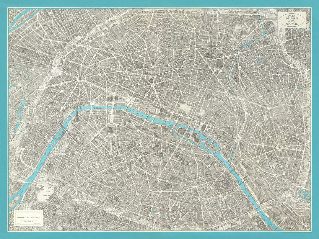 Old Birdseye Map of Paris by Peltier & Chardon, 1974: Eiffel Tower