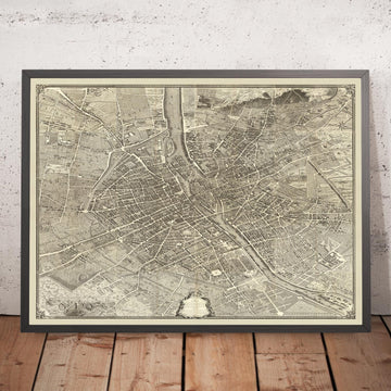 Grande mappa antica di Parigi, Francia di Bretez e Turgot nel 1734 - Notre Dame, Sainte-Chapelle, Île de la Cité, Bastiglia 