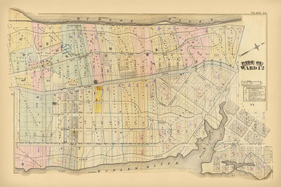 Mapa antiguo de la ciudad de Nueva York de Bromley, 1879: Harlem, Fort Washington, Fort George, río Hudson, río Harlem