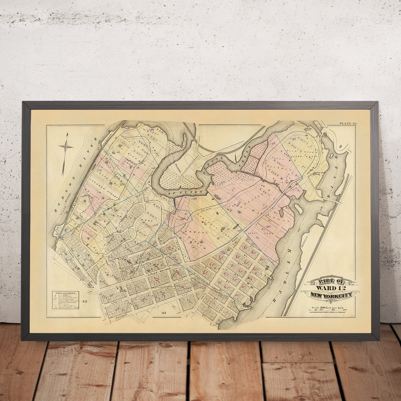 Mapa antiguo de la ciudad de Nueva York de Bromley, 1879: Spuyten Duyvil Creek, río Harlem, Broadway, Kingsbridge Ave, University Ave