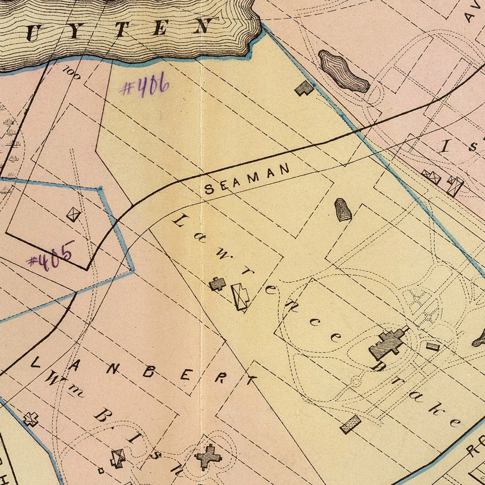 Mapa antiguo de la ciudad de Nueva York de Bromley, 1879: Spuyten Duyvil Creek, río Harlem, Broadway, Kingsbridge Ave, University Ave