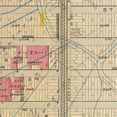 Ancienne carte de l'Upper East Side, New York, 1879 : Carnegie Hill, Yorkville, East 86th St à East 95th St