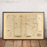 Ancienne carte de l'Upper East Side, New York, 1879 : 98e rue Est à 110e rue Est, usines à gaz Knickerbocker et lignes agricoles d'origine