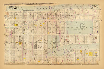 Mapa antiguo de la ciudad de Nueva York de Bromley, 1879: Morningside Heights, Riverside Park, Morningside Park, orfanato Leake & Watts, manicomio Bloomingdale