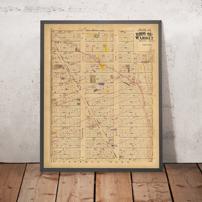 Mapa antiguo de la ciudad de Nueva York de Bromley, 1879: Central Park, 5th Ave, Lenox Ave, St. Nicholas Ave, 7th Ave