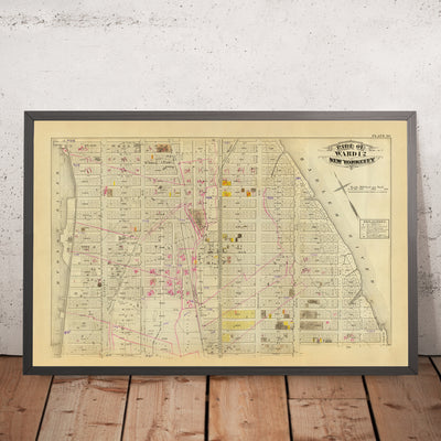 Mapa antiguo de la ciudad de Nueva York de Bromley, 1879: Distrito 12, río Hudson, río Harlem, Broadway, parques