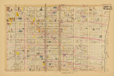 Mapa antiguo del Upper East Side, Nueva York, de Bromley, 1879: Distrito 19, calles East 74th a East 86th