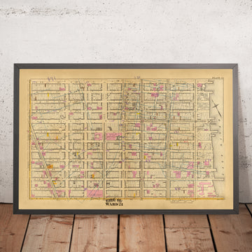 Old Map of Ward 21, NYC by Bromley, 1879: Bellevue Hospital, Concert Garden, and 33rd Street Station.