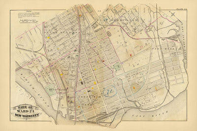 Ancienne carte de New York par Bromley, 1879 : South Melrose, Mott Haven, St. Mary's Park, East River, voies ferrées