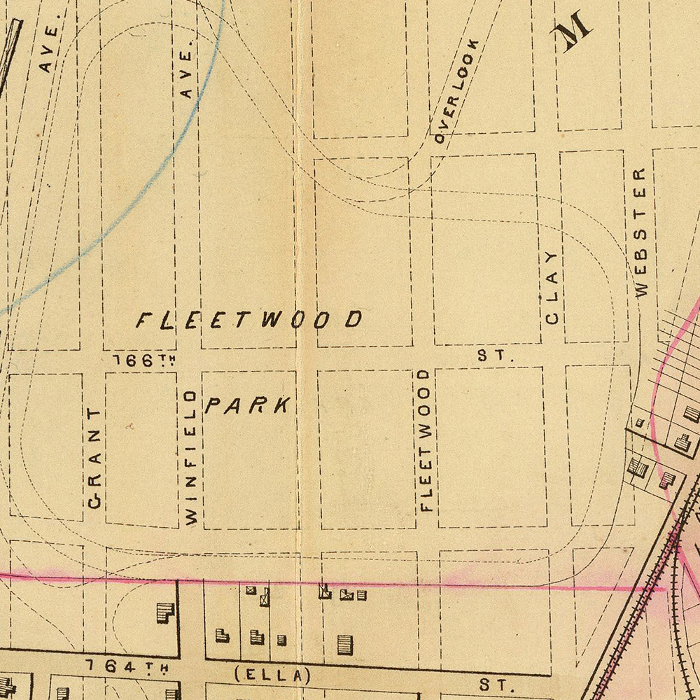 Mapa antiguo de la ciudad de Nueva York de Bromley, 1879: Highbridge, West Morrisania, Melrose, Fleetwood Park, Schuetzen Park