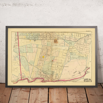 Mapa antiguo de la ciudad de Nueva York de Bromley, 1879: West Farms, East Tremont, Belmont, Fordham, río Bronx