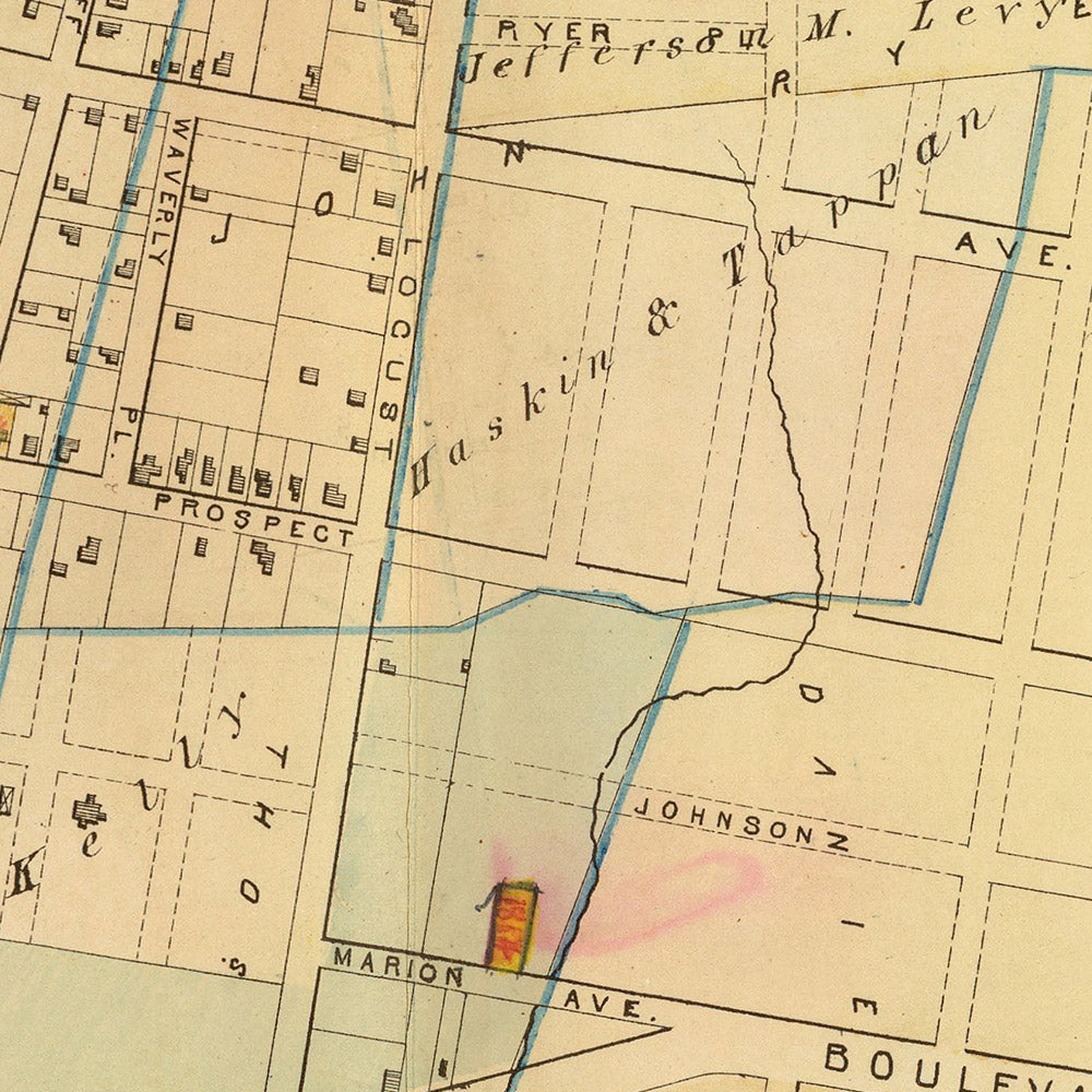 Mapa antiguo de la ciudad de Nueva York de Bromley, 1879: West Farms, East Tremont, Belmont, Fordham, río Bronx