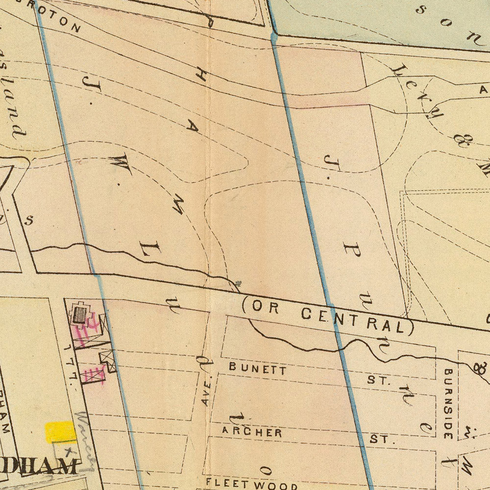 Mapa antiguo de la ciudad de Nueva York de Bromley, 1879: South Fordham, Mount Hope, Upper Morrisania, Fordham, río Harlem