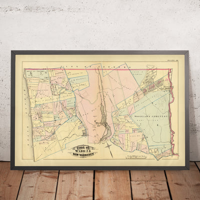 Mapa antiguo de la ciudad de Nueva York de Bromley, 1879: cementerio de Woodlawn, lago Van Cortlandt, monte St. Vincent