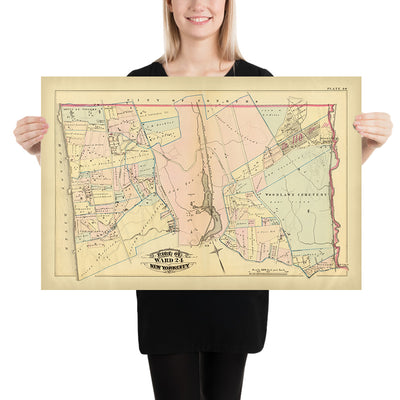 Mapa antiguo de la ciudad de Nueva York de Bromley, 1879: cementerio de Woodlawn, lago Van Cortlandt, monte St. Vincent