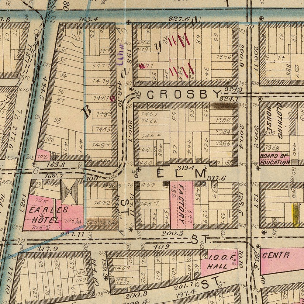 Alte Karte von Lower Manhattan (Bezirke 5, 6, 8 und 14) von Bromley, 1879: SoHo, Little Italy, Civic Center, Chinatown, Five Points